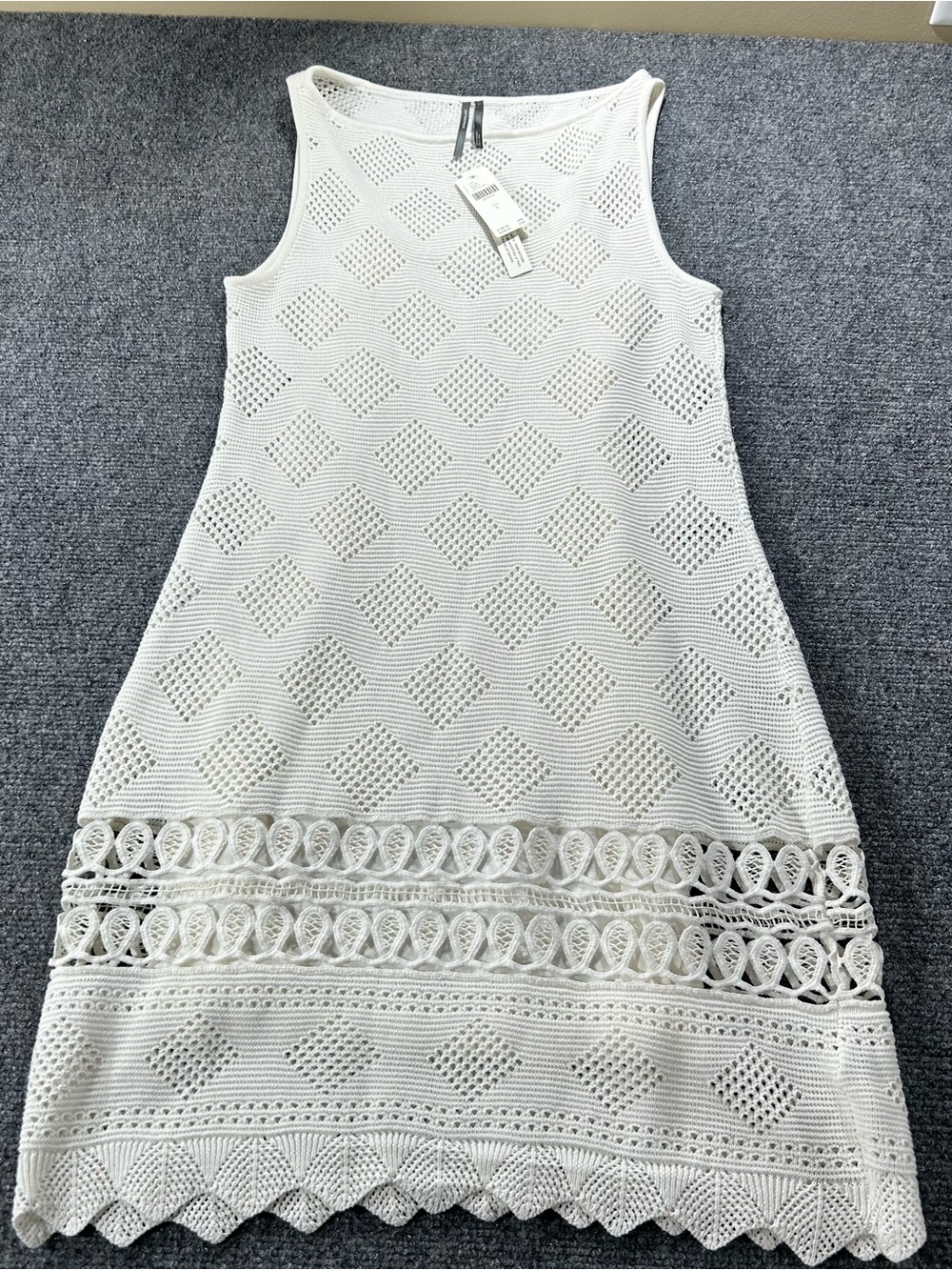 New Anthropologie Sleeveless Crochet Knit Boat-Neck Mini Shift Dress Size Small